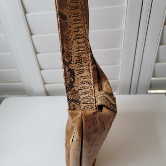 Superb Vintage Ostrich and Snakeskin Shoulder Bag - Picture 7 of 12